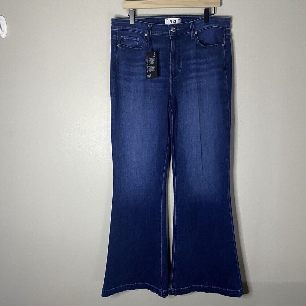 Paige Genevieve NWT high rise flare wide jean sail away dark wash 33 NEW - Picture 2 of 13